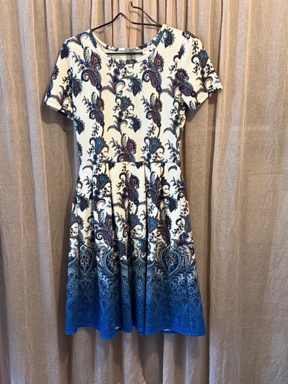 LuLaRoe White and Blue Paisley Midi Dress